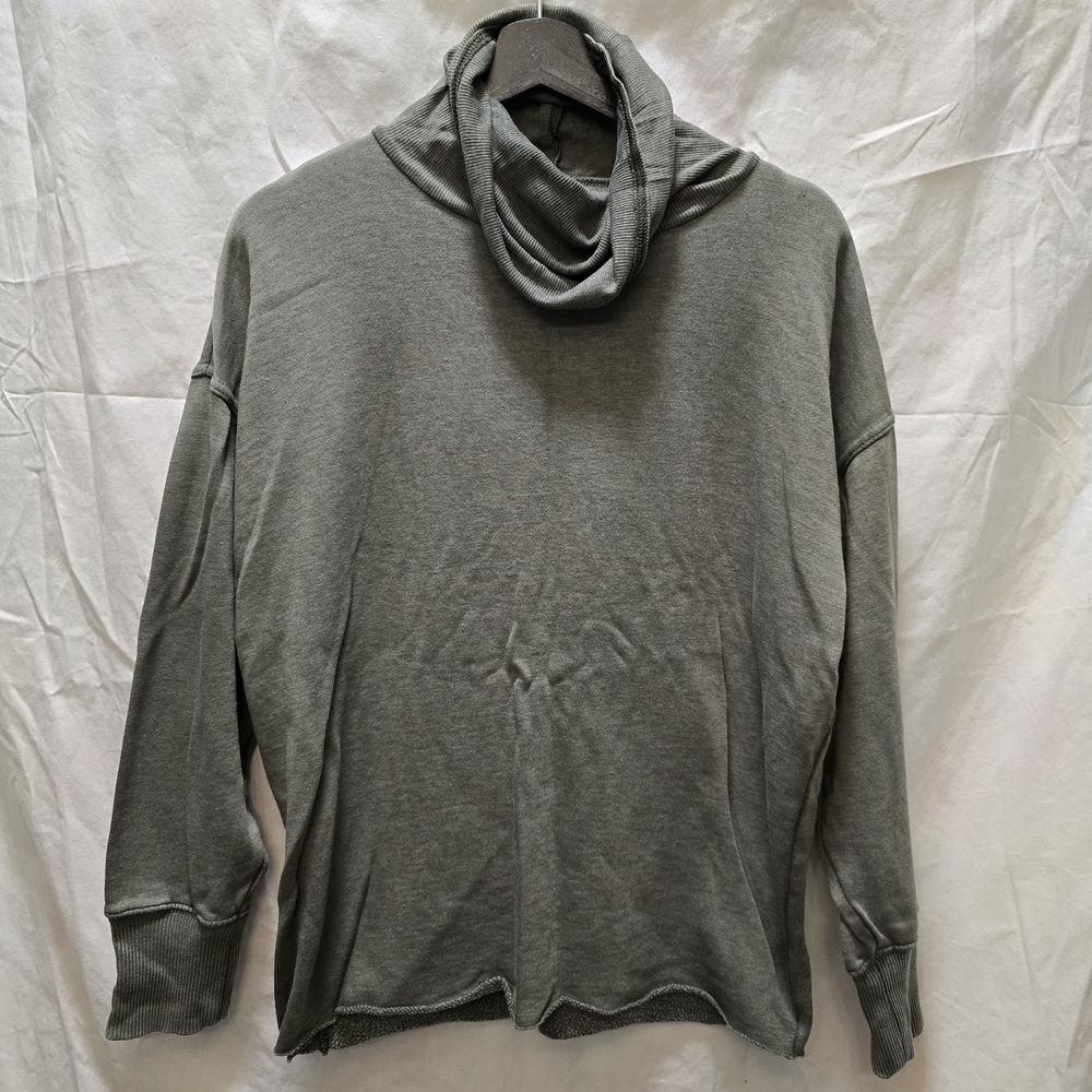Aerie Women's Olive Green Cowlneck Turtleneck Sweatshirt Oversized Small Raw Hem - Picture 1 of 9